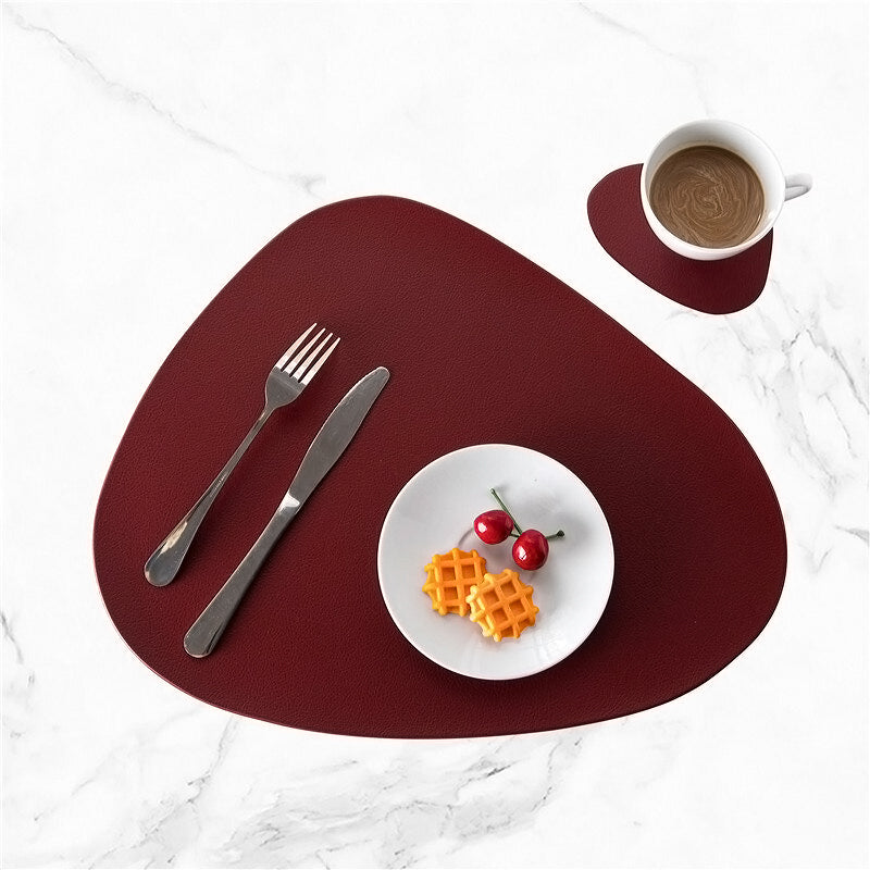 Faux Leather Placemats and Coasters Set of 8, Dual-Sided Round Place Mats  for Kitchen Dining Patio Table, Washable Oval Modern Table Mates, Non-Slip